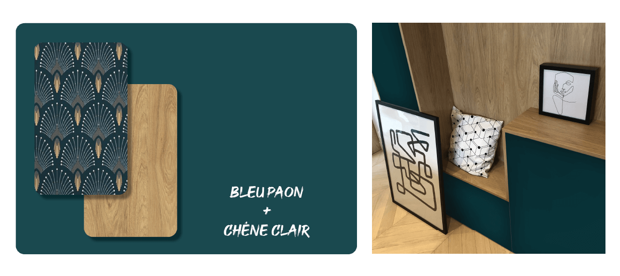 Bleu Paon et Chêne Clair